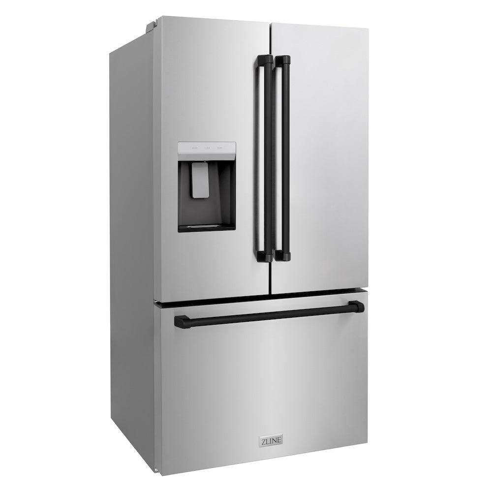 AutographEdition 36 in. 28.9 cu. ft. Standard-Depth French Door External Water Dispenser Refrigerator with Dual Ice Maker in Fingerprint Resistant Stainless Steel and Matte Black Handles - (RSMZW36MB) -