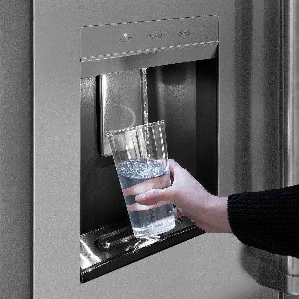 AutographEdition 36 in. 28.9 cu. ft. Standard-Depth French Door External Water Dispenser Refrigerator with Dual Ice Maker in Fingerprint Resistant Stainless Steel and Matte Black Handles - (RSMZW36MB) -