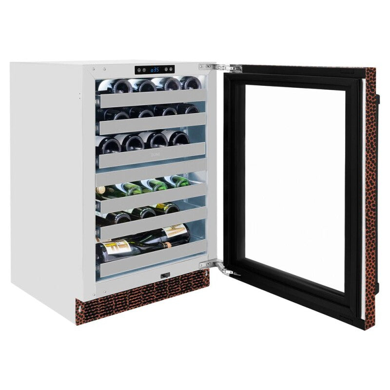 ZLINE 24 in. Touchstone Dual Zone 44 Bottle Wine Cooler with Hand Hammered Copper Glass Door (RWDO-HH-24) - (RWDOHH24) -