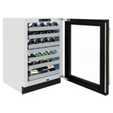 ZLINE Autograph Edition 24 in. Touchstone Dual Zone 44 Bottle Wine Cooler With Black Matte Glass Door And Polished Gold Handle (RWDOZ-BLM-24-G) - (RWDOZBLM24G) -