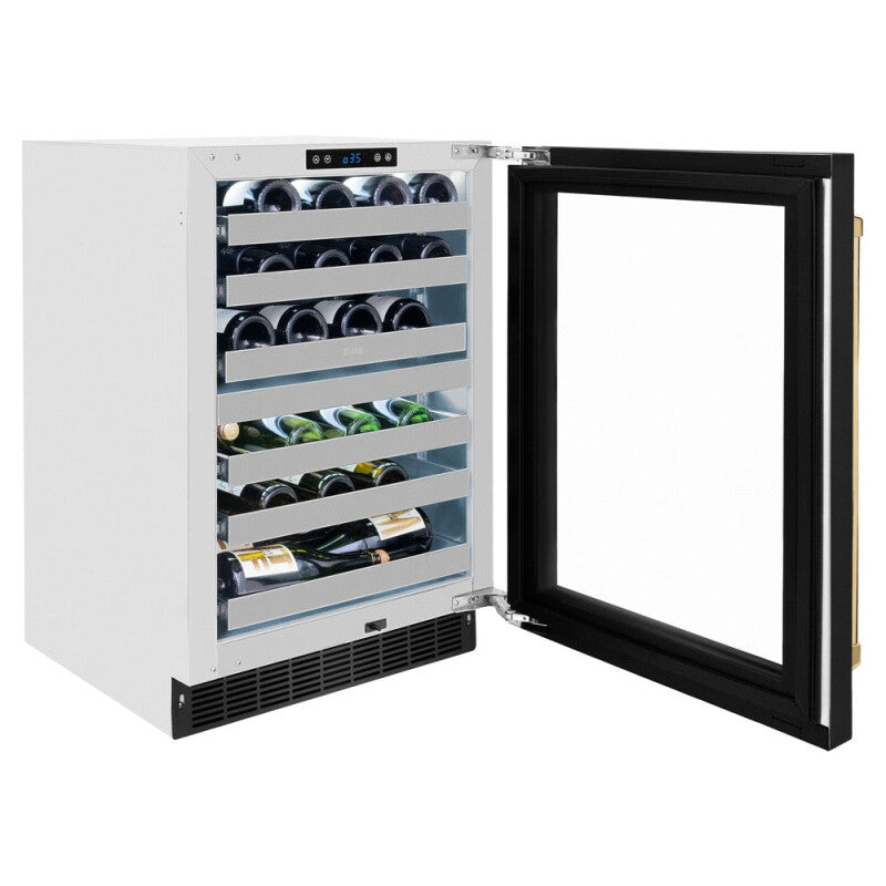 ZLINE Autograph Edition 24 in. Touchstone Dual Zone 44 Bottle Wine Cooler With Black Stainless Steel Glass Door And Polished Gold Handle (RWDOZ-BS-24-G) - (RWDOZBS24G) -