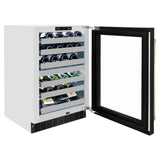ZLINE Autograph Edition 24 in. Touchstone Dual Zone 44 Bottle Wine Cooler With Black Stainless Steel Glass Door And Polished Gold Handle (RWDOZ-BS-24-G) - (RWDOZBS24G) -