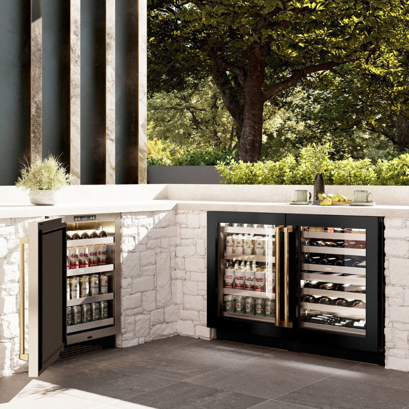 ZLINE Autograph Edition 24 in. Touchstone Dual Zone 44 Bottle Wine Cooler With Black Stainless Steel Glass Door And Polished Gold Handle (RWDOZ-BS-24-G) - (RWDOZBS24G) -