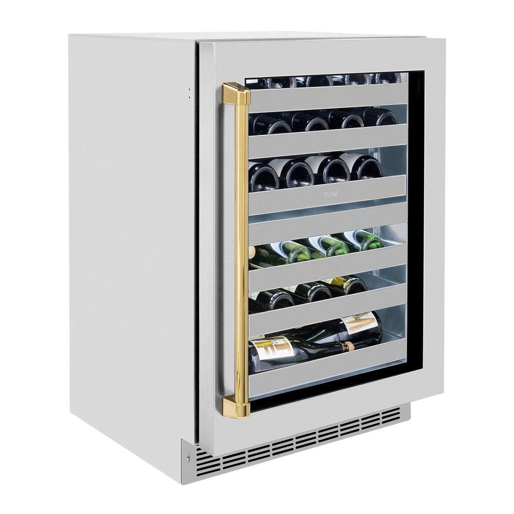 AutographEdition 24 in. Touchstone Dual Zone 44 Bottle Wine Cooler With Stainless Steel Glass Door And Polished Gold Handle - (RWDOZGS24G) -