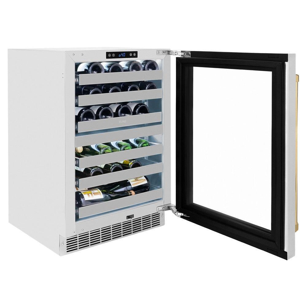 AutographEdition 24 in. Touchstone Dual Zone 44 Bottle Wine Cooler With Stainless Steel Glass Door And Polished Gold Handle - (RWDOZGS24G) -