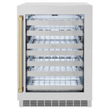 ZLINE Autograph Edition 24 in. Touchstone Dual Zone 44 Bottle Wine Cooler With DuraSnow® Stainless Steel Glass Door And Champagne Bronze Handle (RWDOZ-SN-24-CB) - (RWDOZSN24CB) -