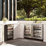 ZLINE Autograph Edition 24 in. Touchstone Dual Zone 44 Bottle Wine Cooler With DuraSnow® Stainless Steel Glass Door And Champagne Bronze Handle (RWDOZ-SN-24-CB) - (RWDOZSN24CB) -