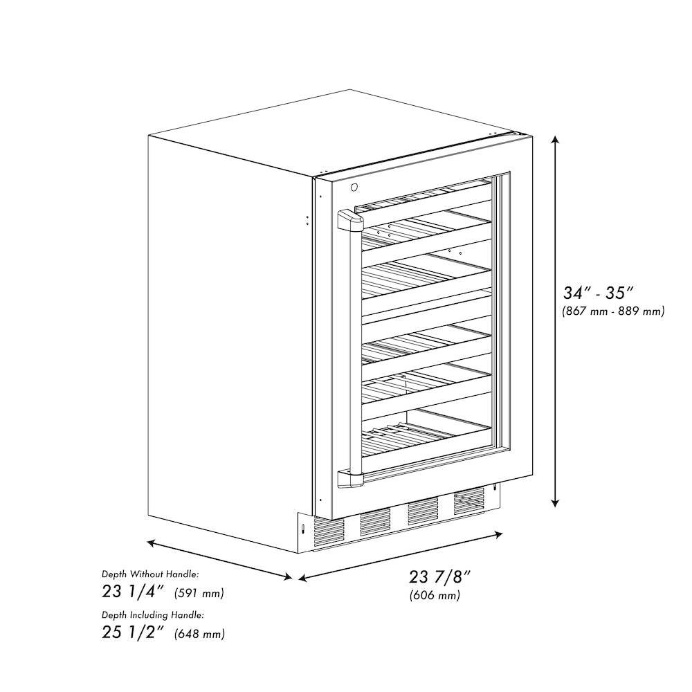 ZLINE Autograph Edition 24 in. Touchstone Dual Zone 44 Bottle Wine Cooler With DuraSnow® Stainless Steel Glass Door And Champagne Bronze Handle (RWDOZ-SN-24-CB) - (RWDOZSN24CB) -