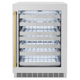 ZLINE Autograph Edition 24 in. Touchstone Dual Zone 44 Bottle Wine Cooler With DuraSnow® Stainless Steel Glass Door And Polished Gold Handle (RWDOZ-SN-24-G) - (RWDOZSN24G) -