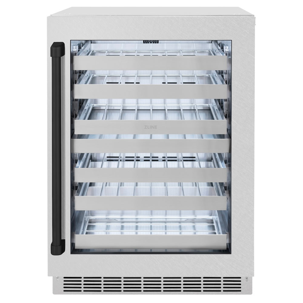 ZLINE Autograph Edition 24 in. Touchstone Dual Zone 44 Bottle Wine Cooler With DuraSnow® Stainless Steel Glass Door And Matte Black Handle (RWDOZ-SN-24-MB) - (RWDOZSN24MB) -