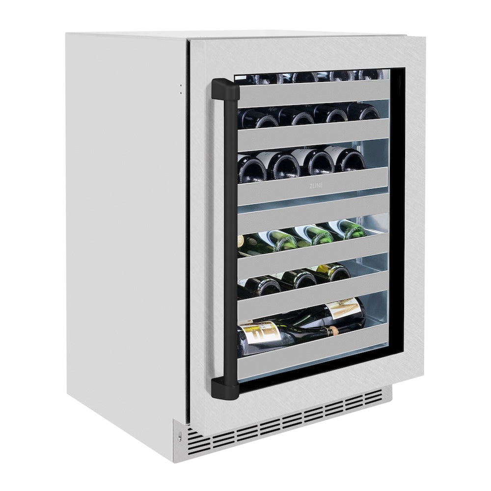 ZLINE Autograph Edition 24 in. Touchstone Dual Zone 44 Bottle Wine Cooler With DuraSnow® Stainless Steel Glass Door And Matte Black Handle (RWDOZ-SN-24-MB) - (RWDOZSN24MB) -