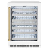 ZLINE Autograph Edition 24 in. Touchstone Dual Zone 44 Bottle Wine Cooler With White Matte Glass Door And Champagne Bronze Handle (RWDOZ-WM-24-CB) - (RWDOZWM24CB) -