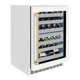 ZLINE Autograph Edition 24 in. Touchstone Dual Zone 44 Bottle Wine Cooler With White Matte Glass Door And Champagne Bronze Handle (RWDOZ-WM-24-CB) - (RWDOZWM24CB) -