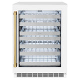 ZLINE Autograph Edition 24 in. Touchstone Dual Zone 44 Bottle Wine Cooler With White Matte Glass Door And Polished Gold Handle (RWDOZ-WM-24-G) - (RWDOZWM24G) -