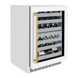 ZLINE Autograph Edition 24 in. Touchstone Dual Zone 44 Bottle Wine Cooler With White Matte Glass Door And Polished Gold Handle (RWDOZ-WM-24-G) - (RWDOZWM24G) -