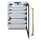 ZLINE Autograph Edition 24 in. Touchstone Dual Zone 44 Bottle Wine Cooler With White Matte Glass Door And Polished Gold Handle (RWDOZ-WM-24-G) - (RWDOZWM24G) -