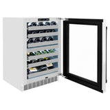ZLINE Autograph Edition 24 in. Touchstone Dual Zone 44 Bottle Wine Cooler With White Matte Glass Door And Matte Black Handle (RWDOZ-WM-24-MB) - (RWDOZWM24MB) -