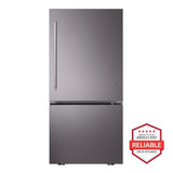 LG LB26H2200D bottom freezer refrigerator front view in black stainless steel