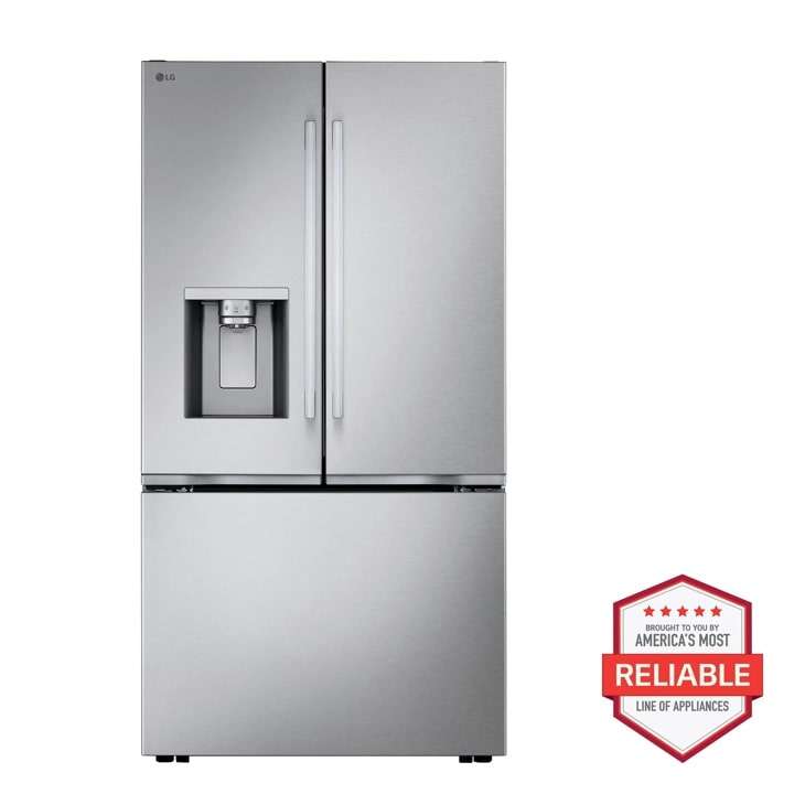 LG LF24Z6330S counter-depth French door refrigerator front view in stainless steel