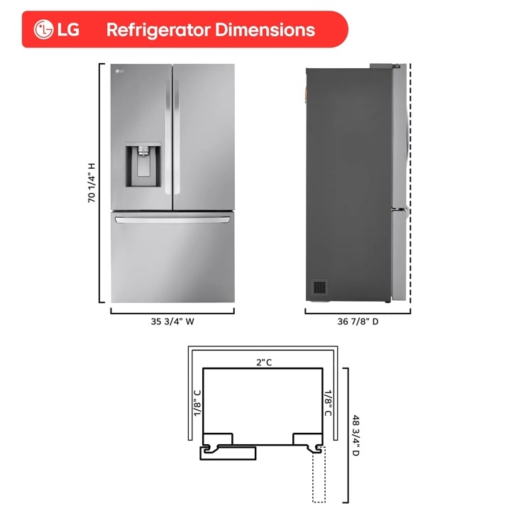 LG LF31T6230S French Door Refrigerator dimensions diagram