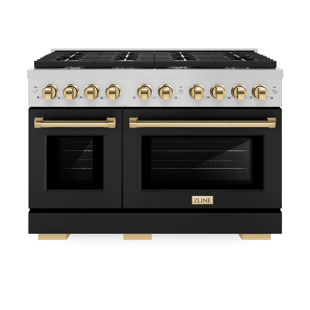 Autograph Edition 48 in. 6.7 cu. ft. Paramount Double Oven Dual Fuel Range with 8 Burner Gas Cooktop - (SDRZBLM48G) -