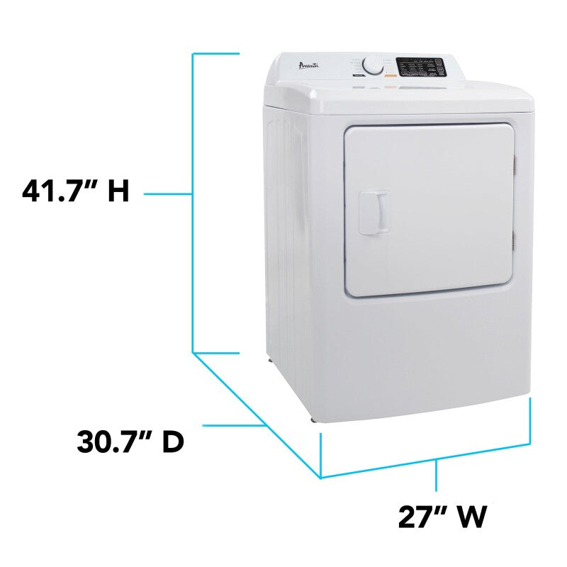 7.0 Cu. Ft. Electric Clothes Dryer/ Eight Drying Cycles / Aluminum Coated Drum / Reversible Door - (SED70D0W) - AVANTI