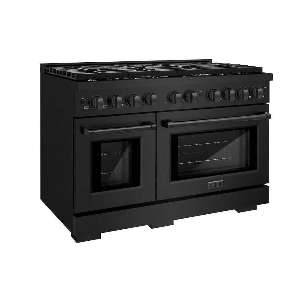 48in. 6.7 cu. ft. 8 Burner Double Oven Gas Range in Black Stainless Steel - (SGRB48) -