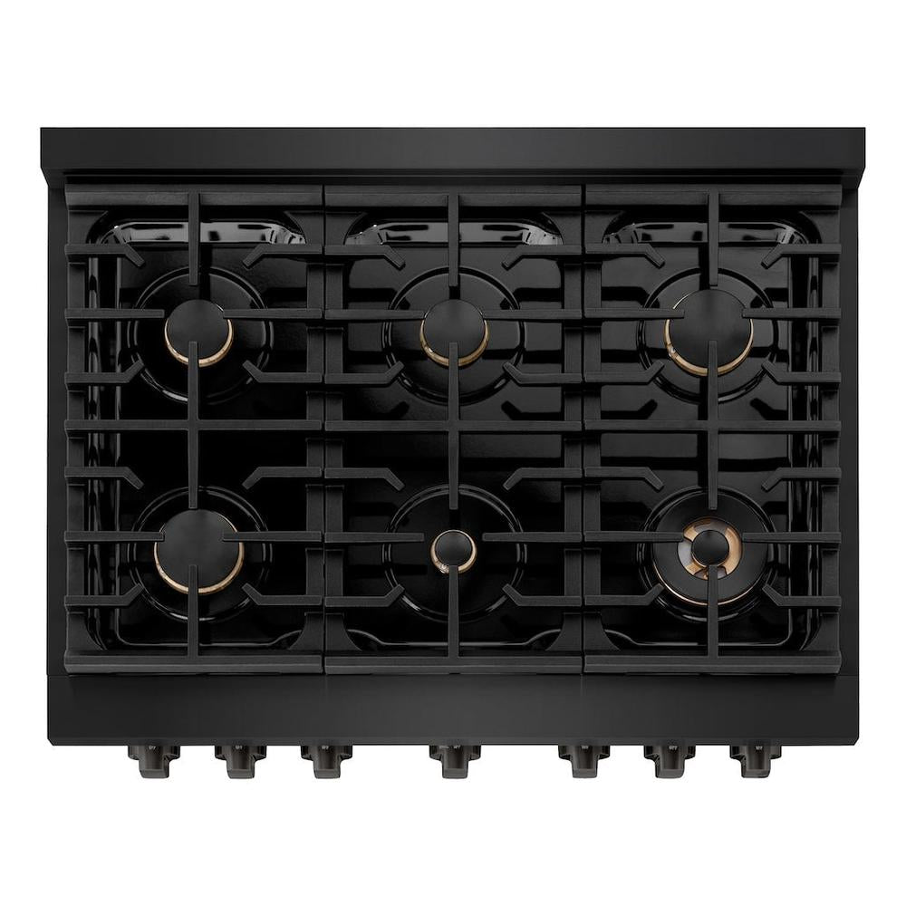 36in. 5.2 cu. ft. Gas Range with Convection Gas Oven in Black Stainless Steel with 6 Brass Burners - (SGRBBR36) -