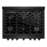 36in. 5.2 cu. ft. Gas Range with Convection Gas Oven in Black Stainless Steel with 6 Brass Burners - (SGRBBR36) -