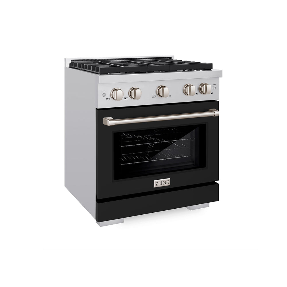 30in. 4.2 cu. ft. 4 Burner Gas Range with Convection Gas Oven in Stainless Steel with Black Matte Door - (SGRBLM30) -