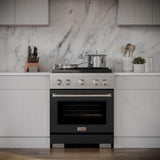 30in. 4.2 cu. ft. 4 Burner Gas Range with Convection Gas Oven in Stainless Steel with Black Matte Door - (SGRBLM30) -