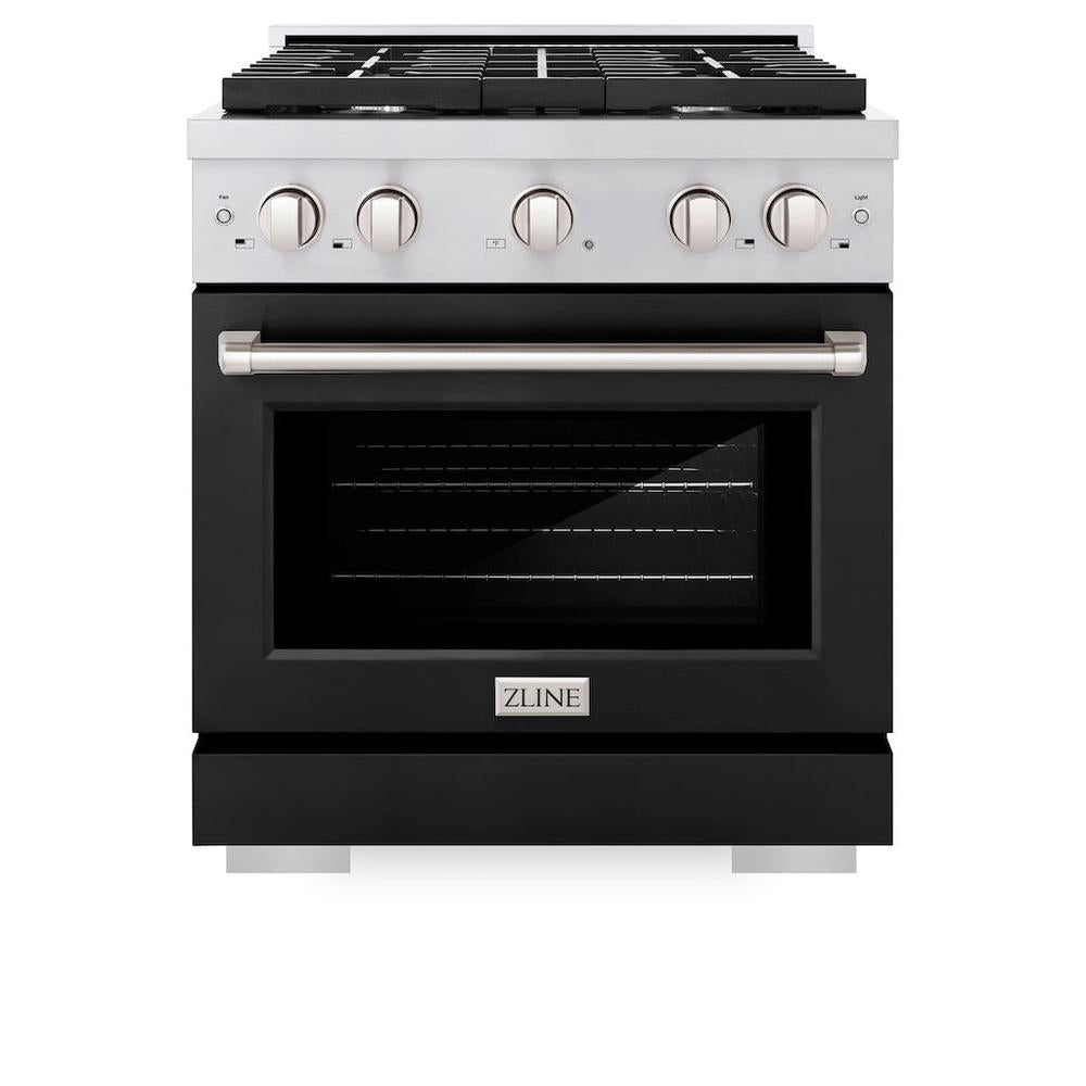 30in. 4.2 cu. ft. 4 Burner Gas Range with Convection Gas Oven in Stainless Steel with Black Matte Door - (SGRBLM30) -