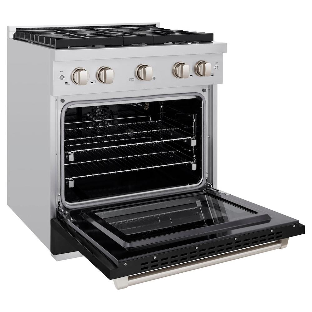 30in. 4.2 cu. ft. 4 Burner Gas Range with Convection Gas Oven in Stainless Steel with Black Matte Door - (SGRBLM30) -