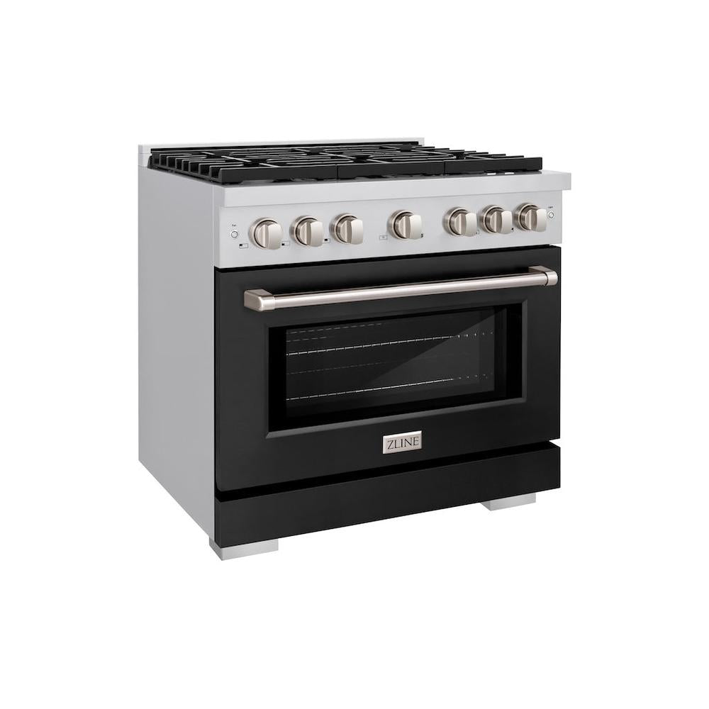 36in. 5.2 cu. ft. 6 Burner Gas Range with Convection Gas Oven in Stainless Steel with Black Matte Door - (SGRBLM36) -