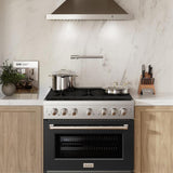 36in. 5.2 cu. ft. 6 Burner Gas Range with Convection Gas Oven in Stainless Steel with Black Matte Door - (SGRBLM36) -