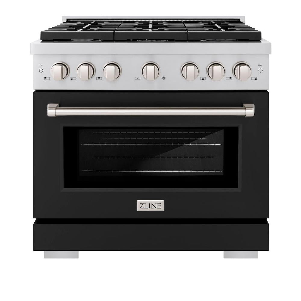 36in. 5.2 cu. ft. 6 Burner Gas Range with Convection Gas Oven in Stainless Steel with Black Matte Door - (SGRBLM36) -