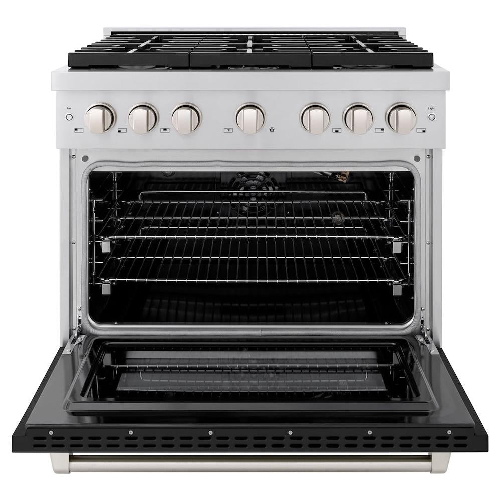 36in. 5.2 cu. ft. 6 Burner Gas Range with Convection Gas Oven in Stainless Steel with Black Matte Door - (SGRBLM36) -