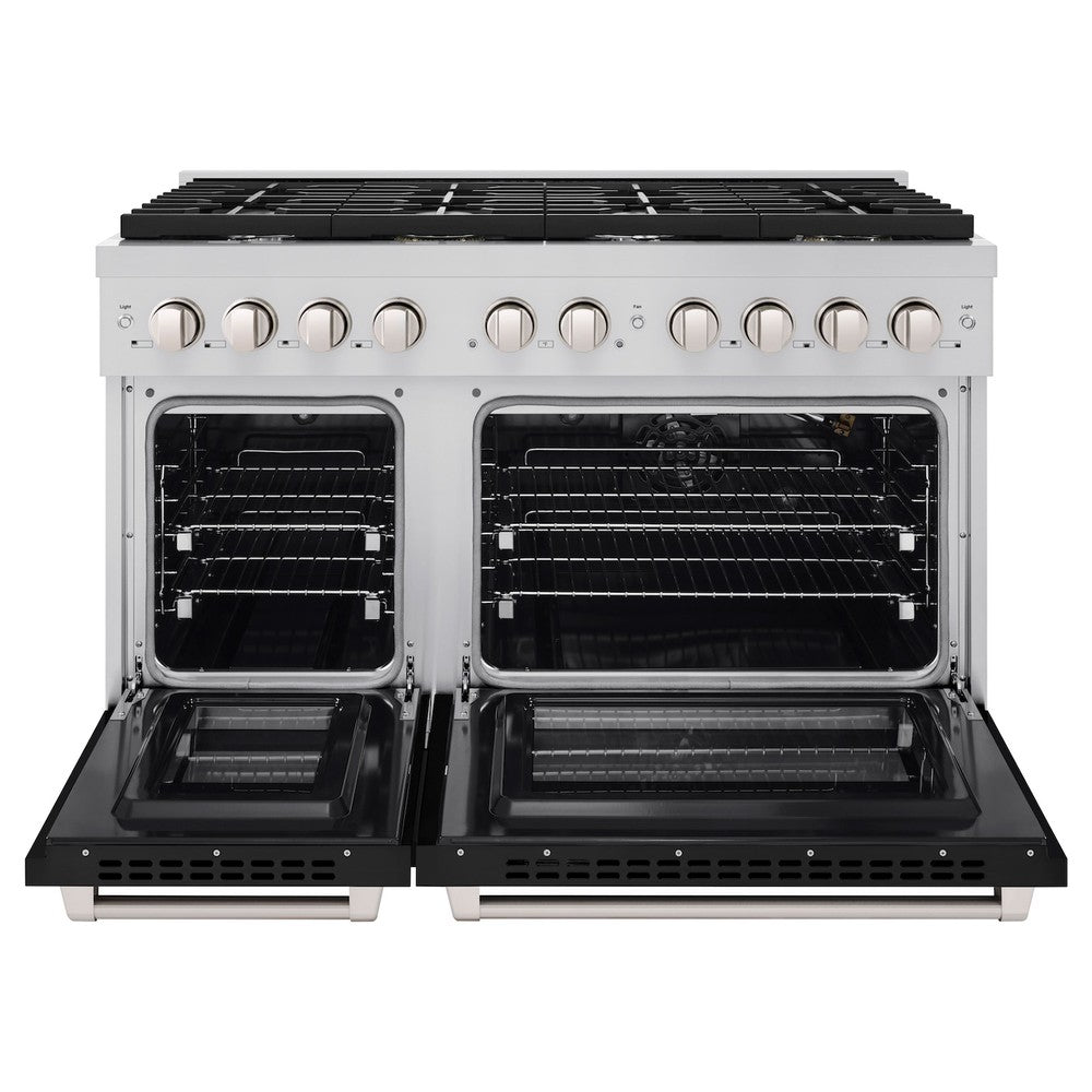48in. 6.7 cu. ft. 8 Burner Double Oven Gas Range in Stainless Steel with Black Matte Doors - (SGRBLM48) -