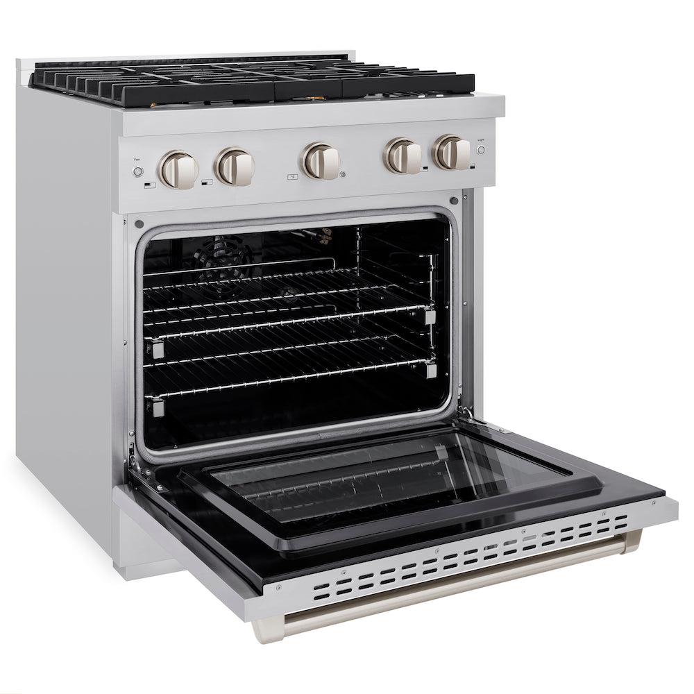 30in. 4.2 cu. ft. Gas Range with Convection Gas Oven in Stainless Steel with 4 Brass Burners - (SGRBR30) -