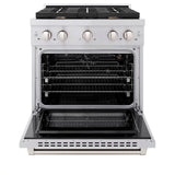 30in. 4.2 cu. ft. Gas Range with Convection Gas Oven in Stainless Steel with 4 Brass Burners - (SGRBR30) -