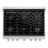 36in. 5.2 cu. ft. Gas Range with Convection Gas Oven in Stainless Steel with 6 Brass Burners - (SGRBR36) -