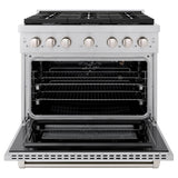 36in. 5.2 cu. ft. Gas Range with Convection Gas Oven in Stainless Steel with 6 Brass Burners - (SGRBR36) -