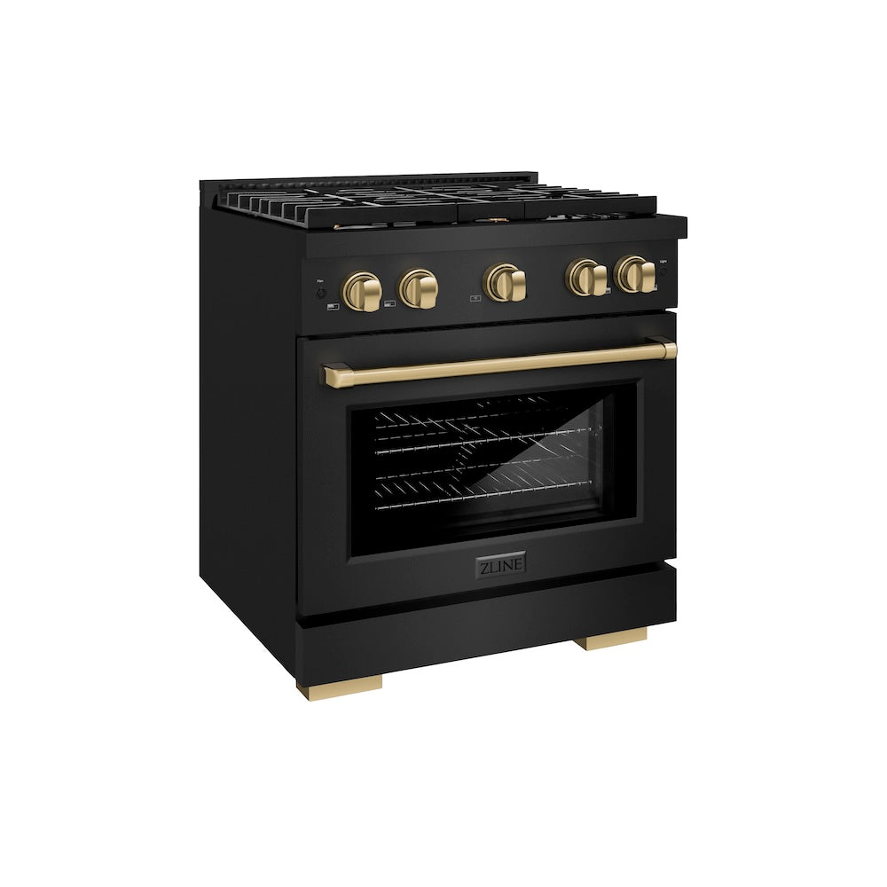AutographEdition 30 in. 4.2 cu. ft. 4 Burner Gas Range with Convection Gas Oven in Black Stainless Steel and Champagne Bronze Accents - (SGRBZ30CB) -