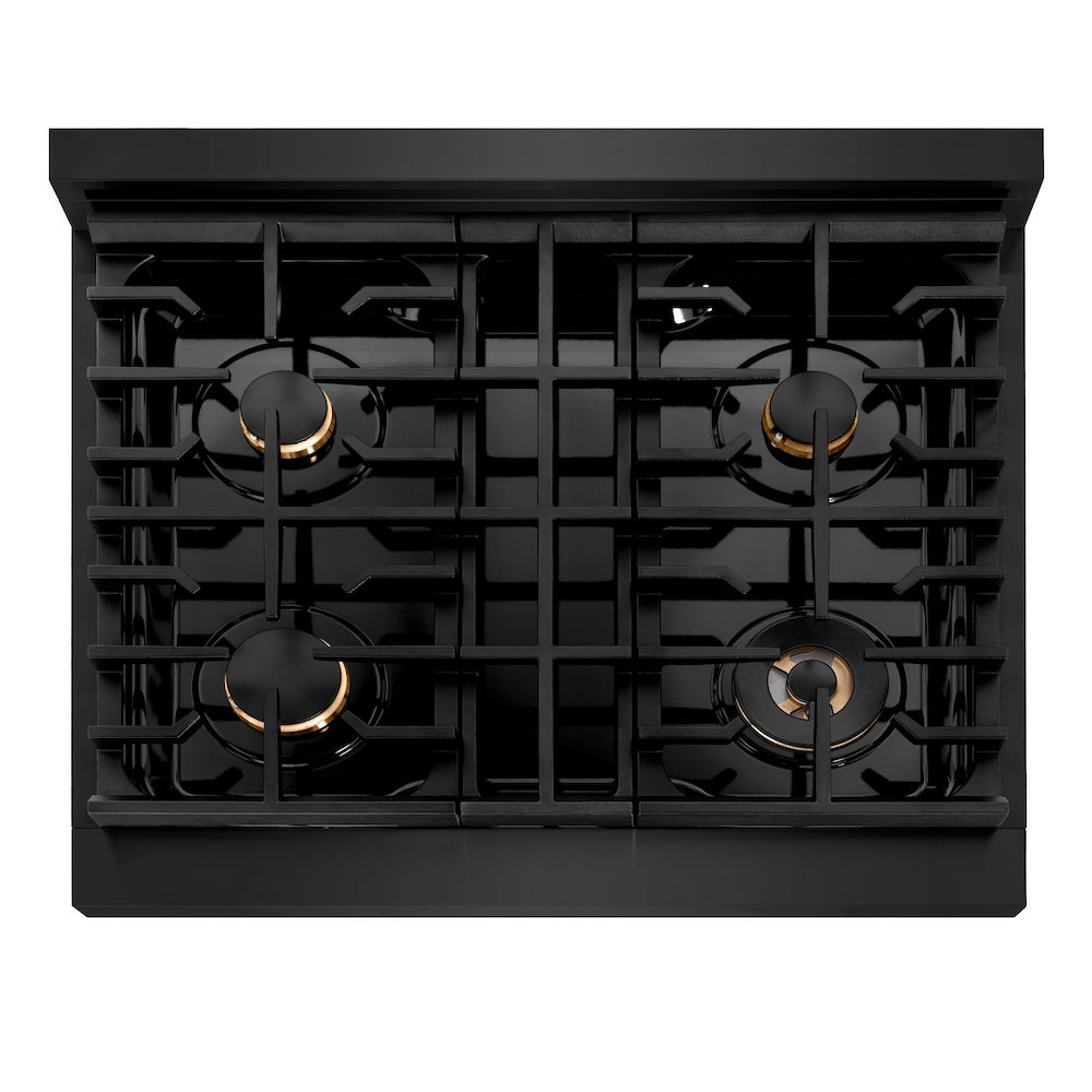 AutographEdition 30 in. 4.2 cu. ft. 4 Burner Gas Range with Convection Gas Oven in Black Stainless Steel and Champagne Bronze Accents - (SGRBZ30CB) -