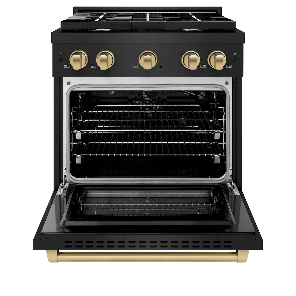 AutographEdition 30 in. 4.2 cu. ft. 4 Burner Gas Range with Convection Gas Oven in Black Stainless Steel and Champagne Bronze Accents - (SGRBZ30CB) -