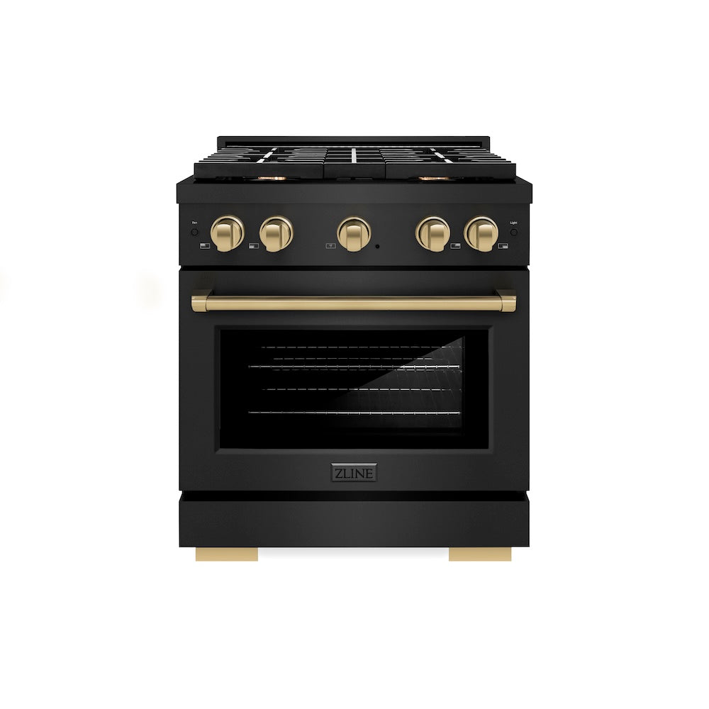 AutographEdition 30 in. 4.2 cu. ft. 4 Burner Gas Range with Convection Gas Oven in Black Stainless Steel and Champagne Bronze Accents - (SGRBZ30CB) -
