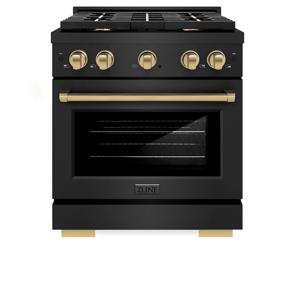 AutographEdition 30 in. 4.2 cu. ft. 4 Burner Gas Range with Convection Gas Oven in Black Stainless Steel and Champagne Bronze Accents - (SGRBZ30CB) -