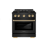 AutographEdition 30 in. 4.2 cu. ft. 4 Burner Gas Range with Convection Gas Oven in Black Stainless Steel and Polished Gold Accents - (SGRBZ30G) -