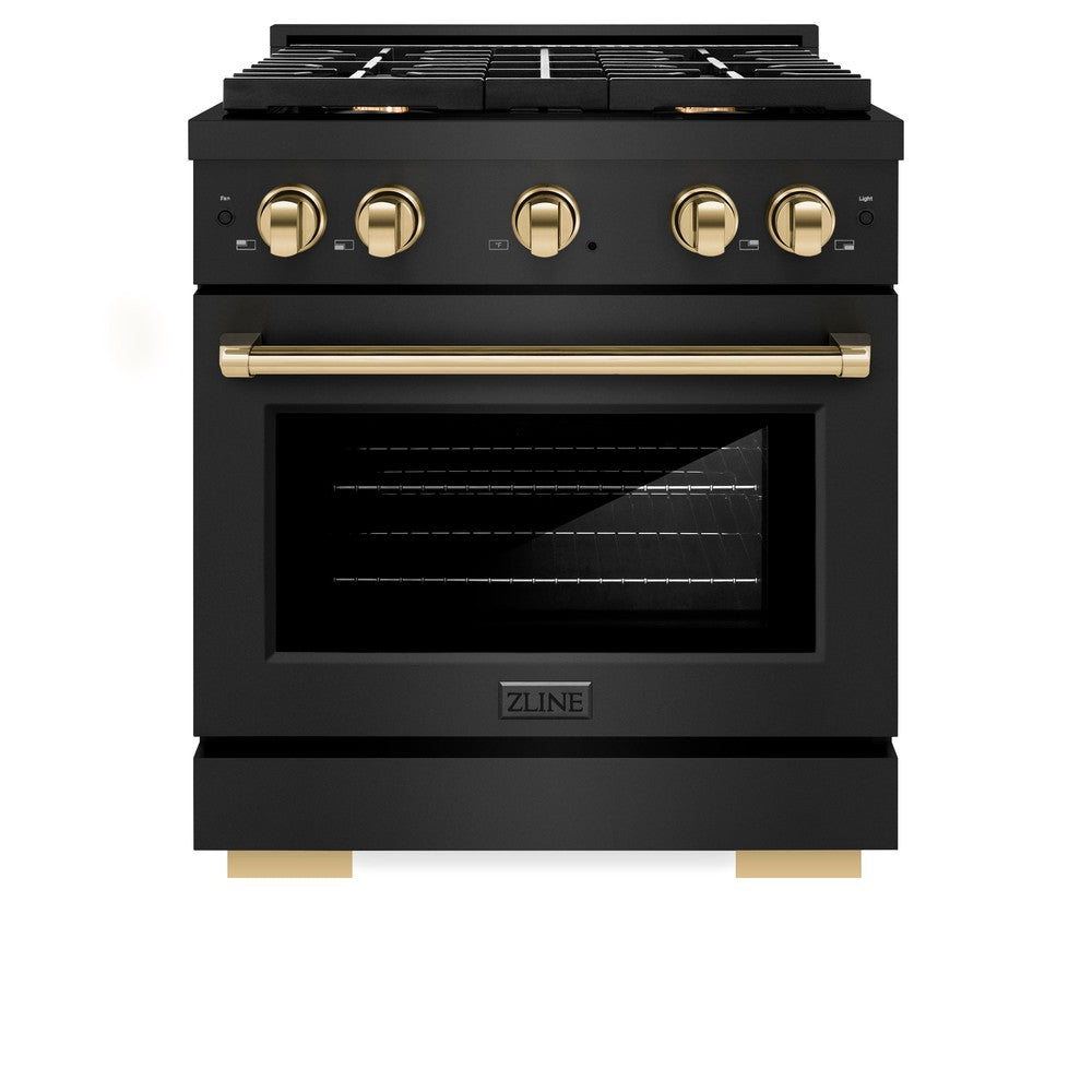 AutographEdition 30 in. 4.2 cu. ft. 4 Burner Gas Range with Convection Gas Oven in Black Stainless Steel and Polished Gold Accents - (SGRBZ30G) -