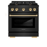 AutographEdition 30 in. 4.2 cu. ft. 4 Burner Gas Range with Convection Gas Oven in Black Stainless Steel and Polished Gold Accents - (SGRBZ30G) -